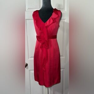 Elie Tahari Vibrant Raspberry Red Asymmetrical Ruffled satin Dress